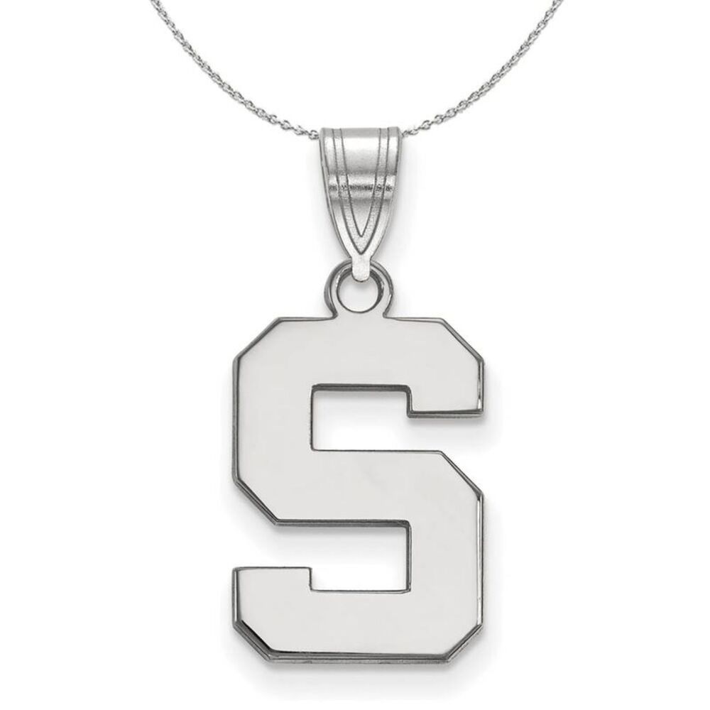 Sterling Silver Michigan State Medium Initial S Necklace - 24 Inch